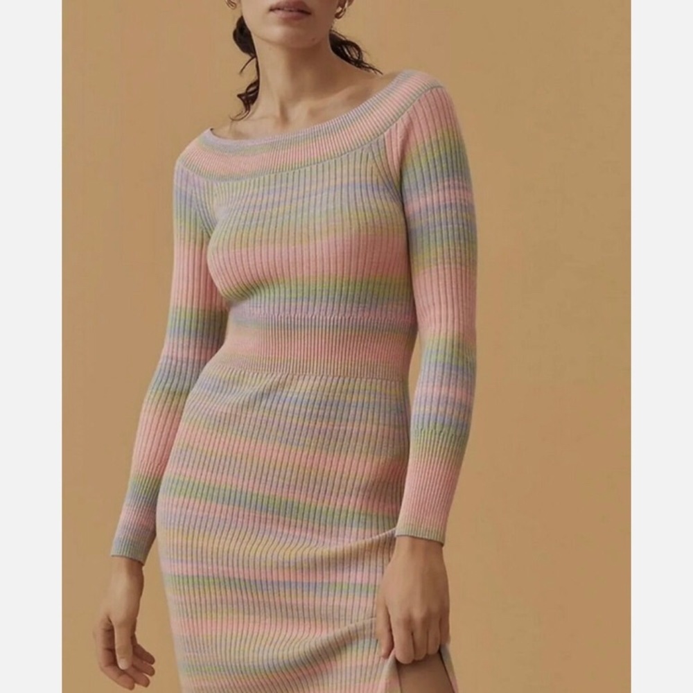 ANTHROPOLOGIE PINK COMBO DAILY PRACTICE sweater dress in pink and green size L